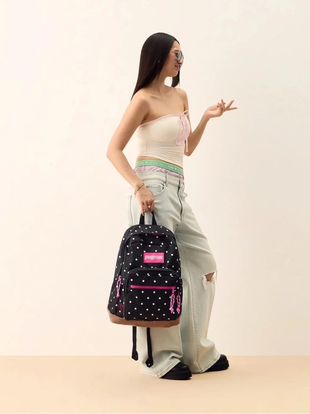 NWT Victoria’s Secret PINK x Jansport Black Polka Dot Right Backpack School Bag